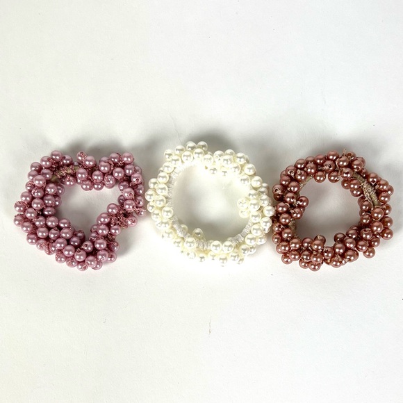 Unbranded Accessories - Lot Of 3 Multicolor Pearl plastic Scrunchie Hair Ties New